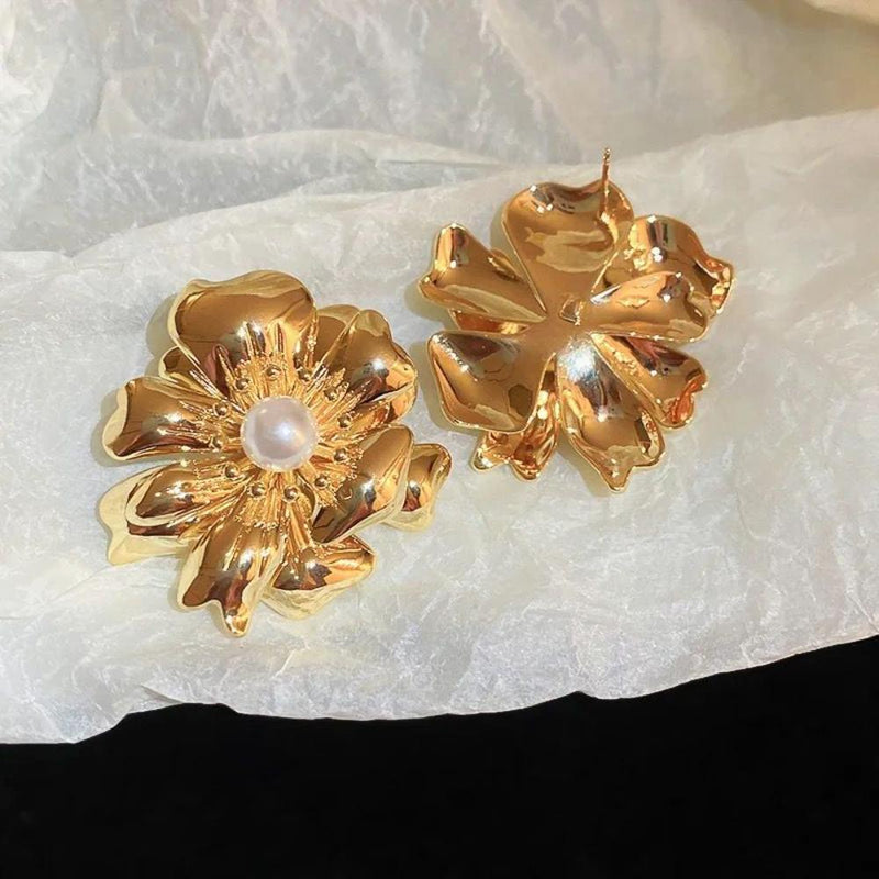 Glam Jewellery Gold Plated Exaggerated Metal Floral High End Retro French Earrings