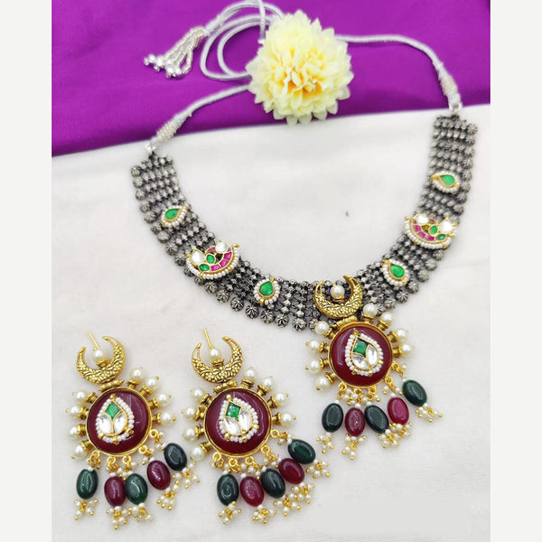 Fancyla 2 Tone Plated Kundan Stone And Pearls Necklace Set