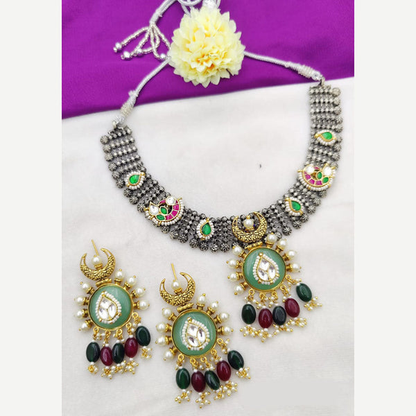 Fancyla 2 Tone Plated Kundan Stone And Pearls Necklace Set