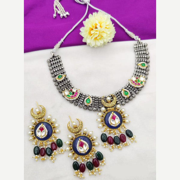 Fancyla 2 Tone Plated Kundan Stone And Pearls Necklace Set