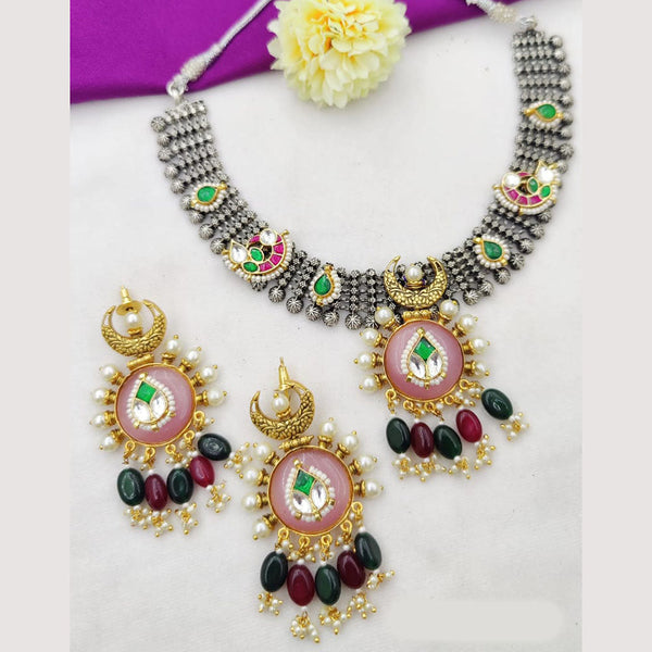 Fancyla 2 Tone Plated Kundan Stone And Pearls Necklace Set