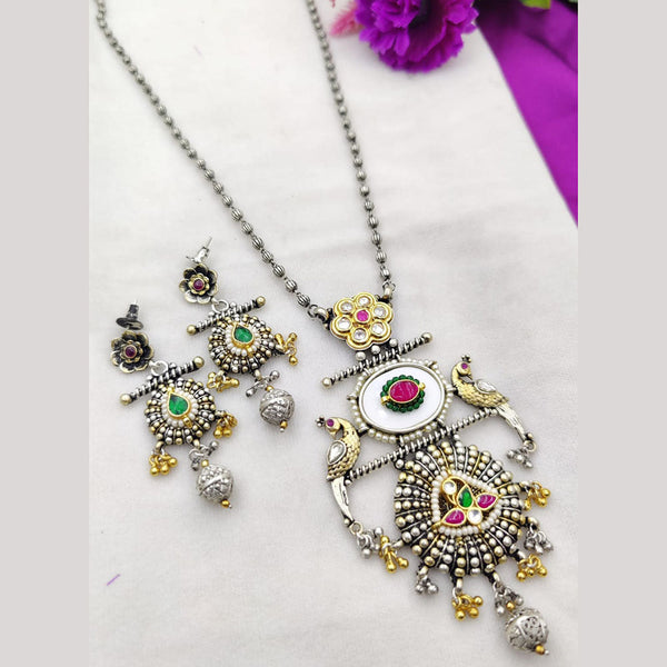 Fancyla 2 Tone Plated Kundan Stone And Pearls Long Necklace Set