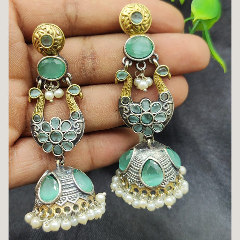 Fancyla 2 Tone Plated Pota Stone Jhumki Earrings