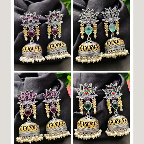 Fancyla 2 Tone Plated Pota Stone Jhumki Earrings