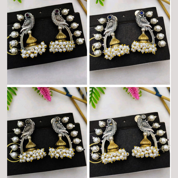 Fancyla 2 Tone Plated Pota Stone Jhumki Earrings