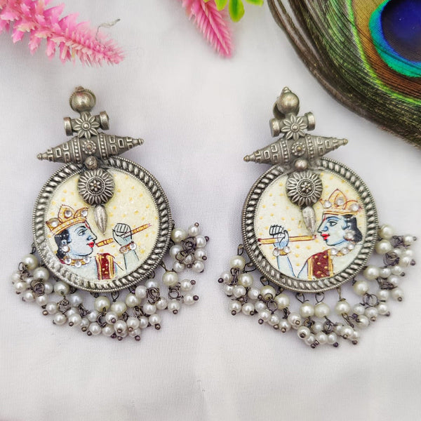 Fancyla Oxidised Plated Maharaja Style Pearls Dangler Earrings