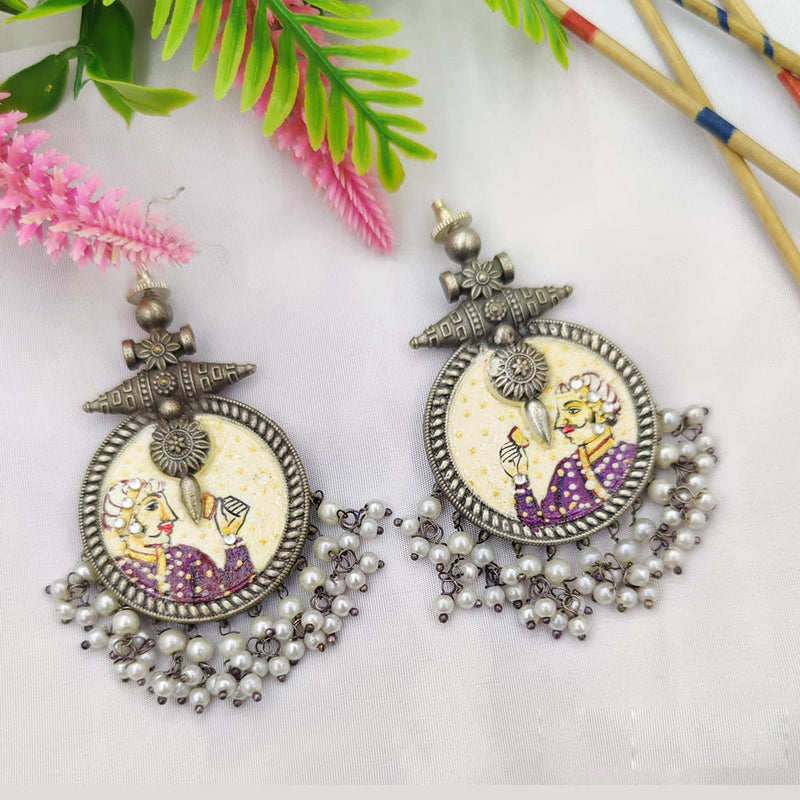 Fancyla Oxidised Plated Maharaja Style Pearls Dangler Earrings