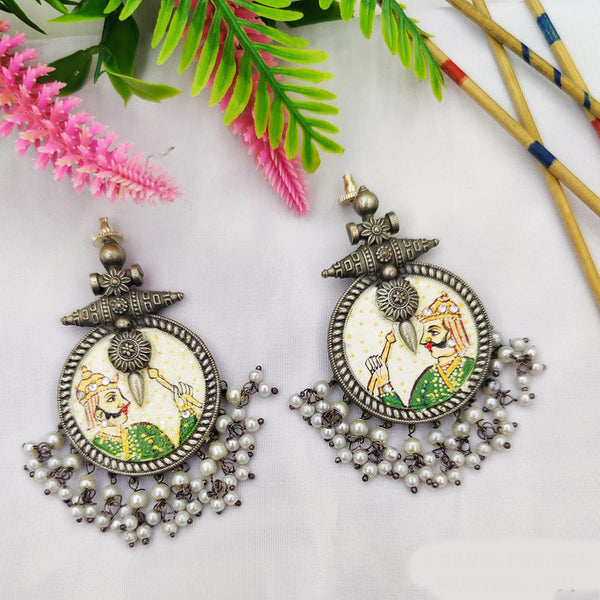 Fancyla Oxidised Plated Maharaja Style Pearls Dangler Earrings