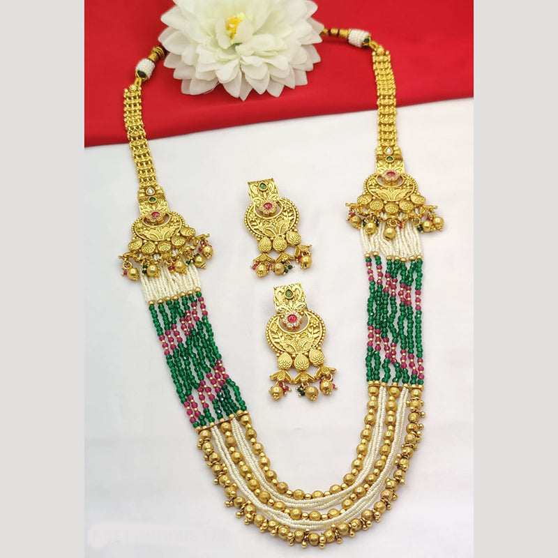 Fancyla Gold Plated Kundan Stone And Pearls Multi Layer Long Necklace Set