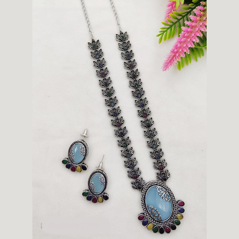 Fancyla Oxidised Plated Pota Stone Necklace Set