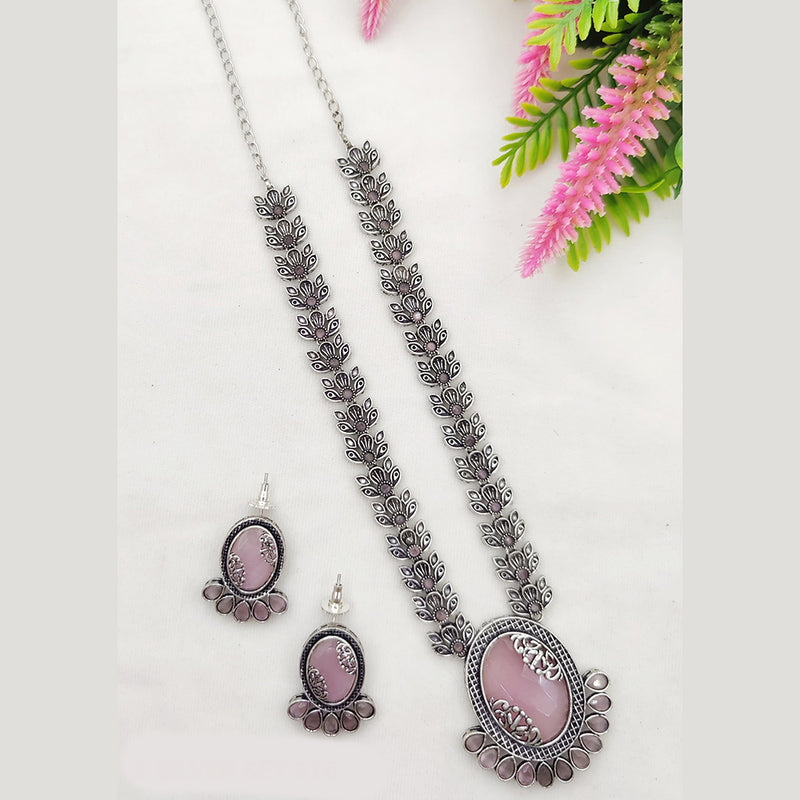 Fancyla Oxidised Plated Pota Stone Necklace Set