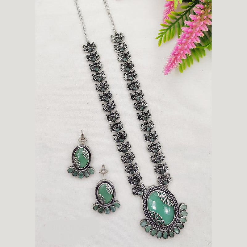 Fancyla Oxidised Plated Pota Stone Necklace Set