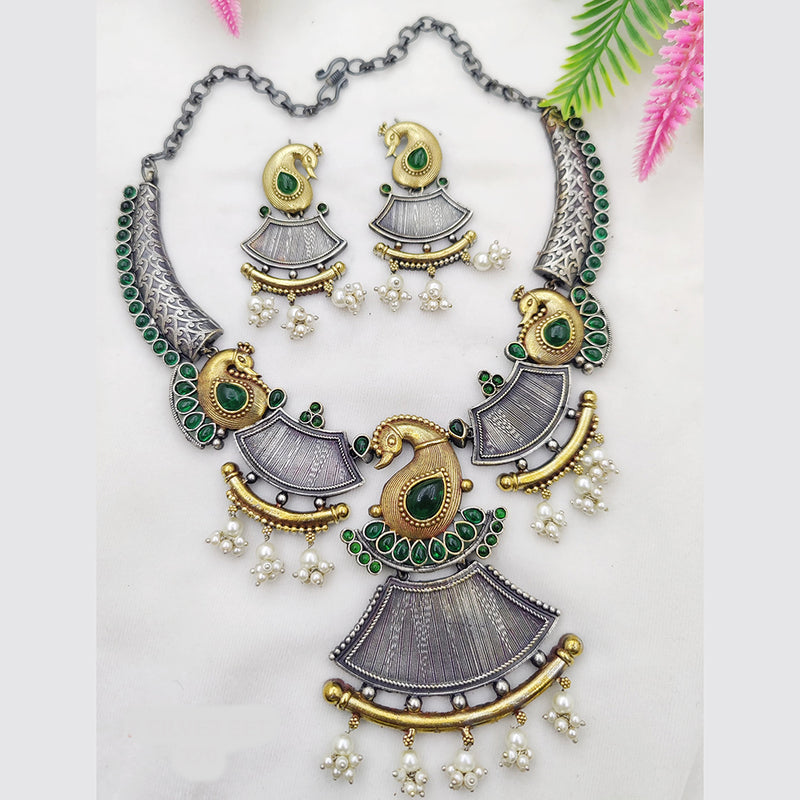 Fancyla 2Tone Plated Pota Stone Necklace Set