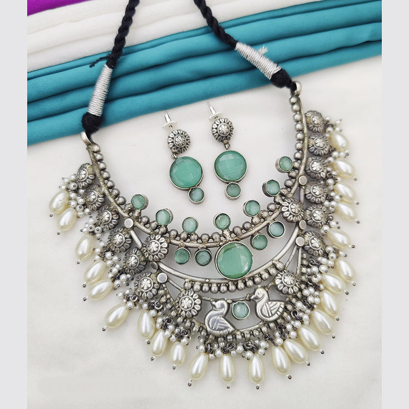 Fancyla Oxidised Plated Pota Stone Necklace Set