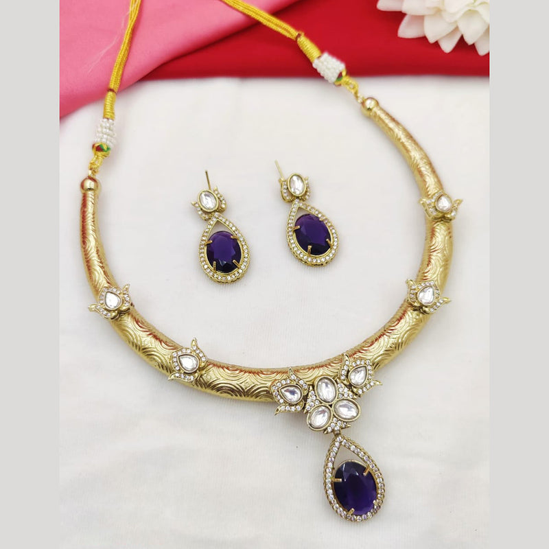 Fancyla Gold Plated Kundan Stone And Crystal Stone Necklace Set