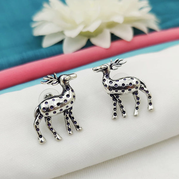 Fancyla Oxidised Plated Deer Style Stud Earrings