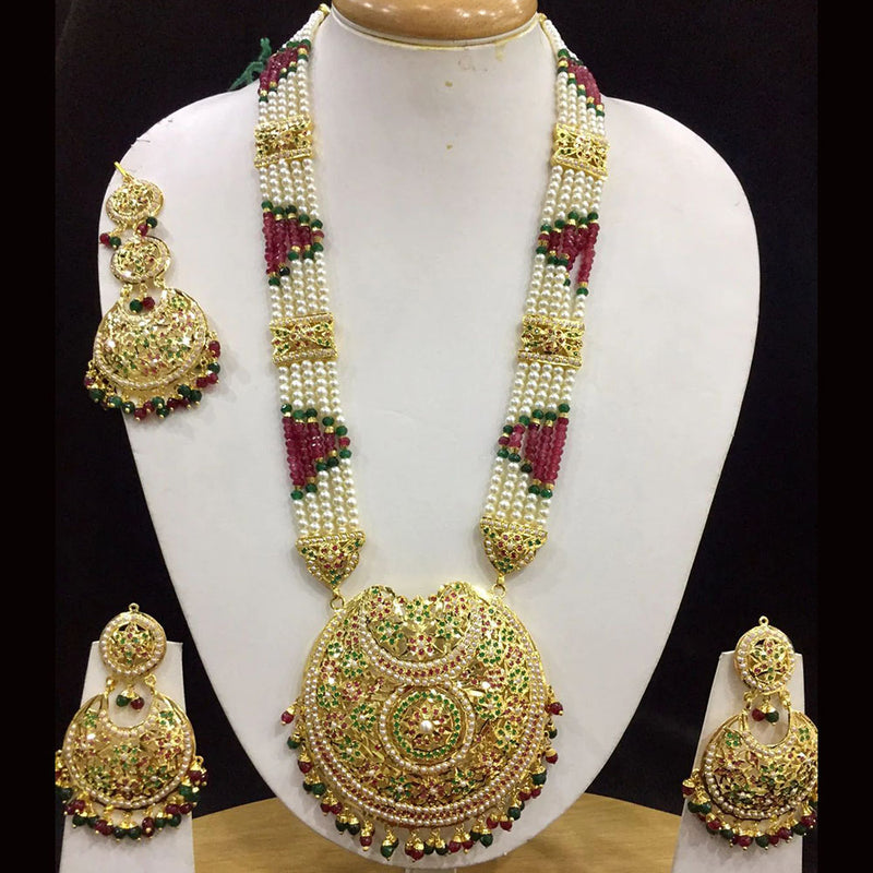 Everlasting Jadau Gold Plated Pearl Jadau Long Necklace Set