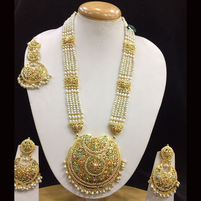 Everlasting Jadau Gold Plated Pearl Jadau Long Necklace Set