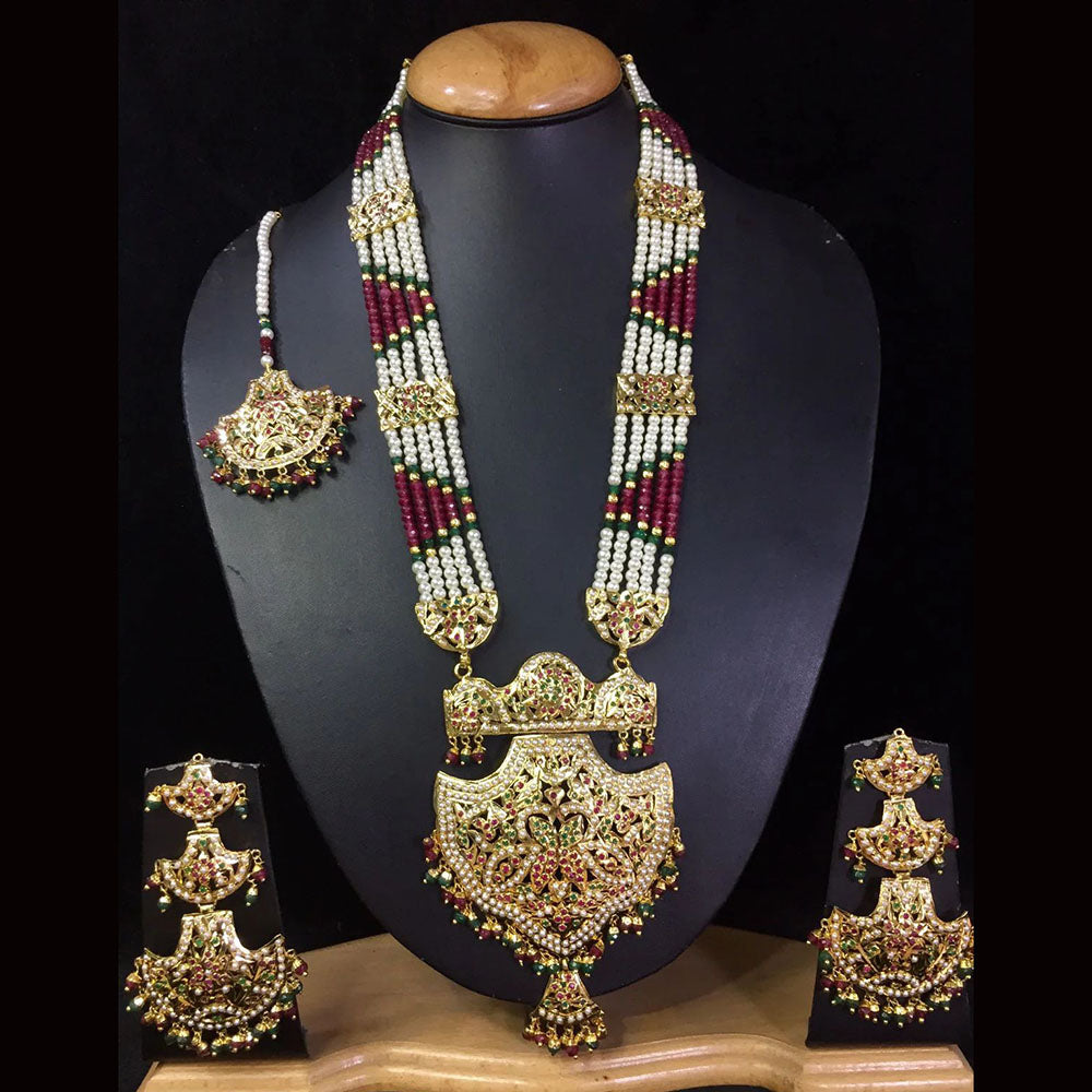 Everlasting Jadau Gold Plated Pearl Jadau Long Necklace Set