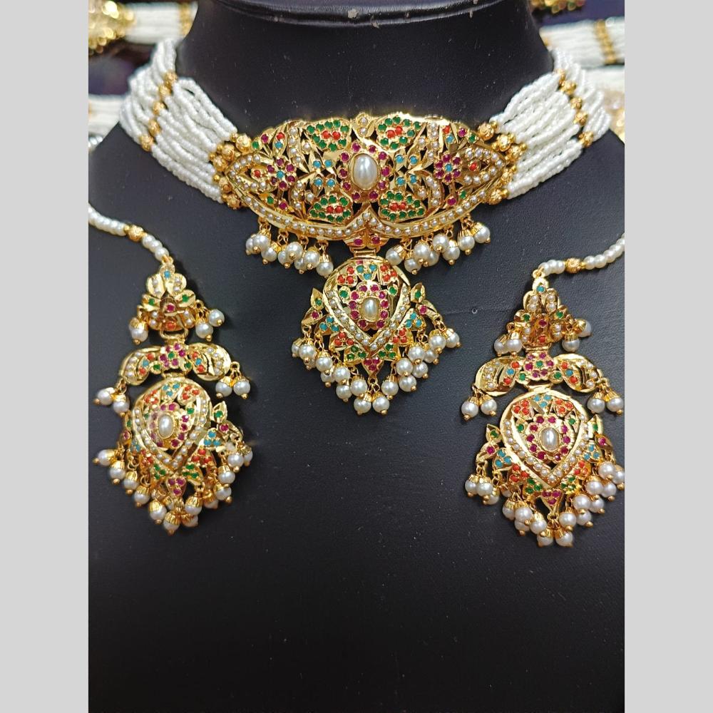 Everlasting Jadau Gold Plated Pota Stone Necklace Set