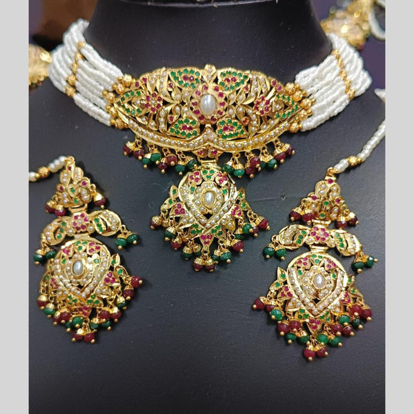 Everlasting Jadau Gold Plated Pota Stone Necklace Set