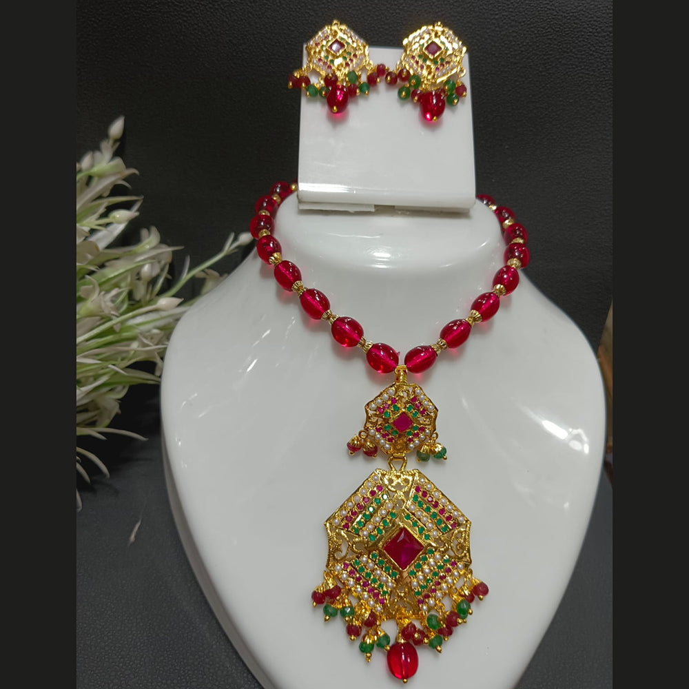 Everlasting Jadau Ethnic Gold-Plated Style with Austrian Stones & Pearls Necklace Set