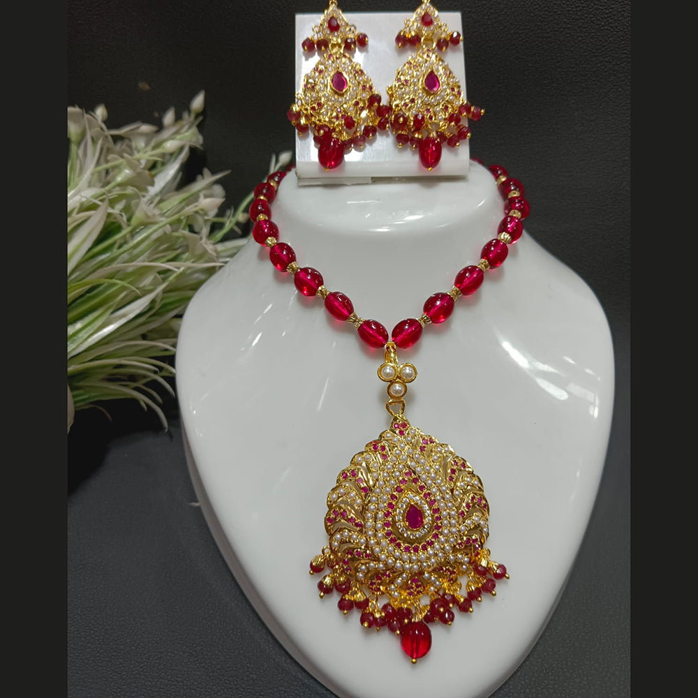Everlasting Jadau Ethnic Gold-Plated Style with Austrian Stones & Pearls Necklace Set