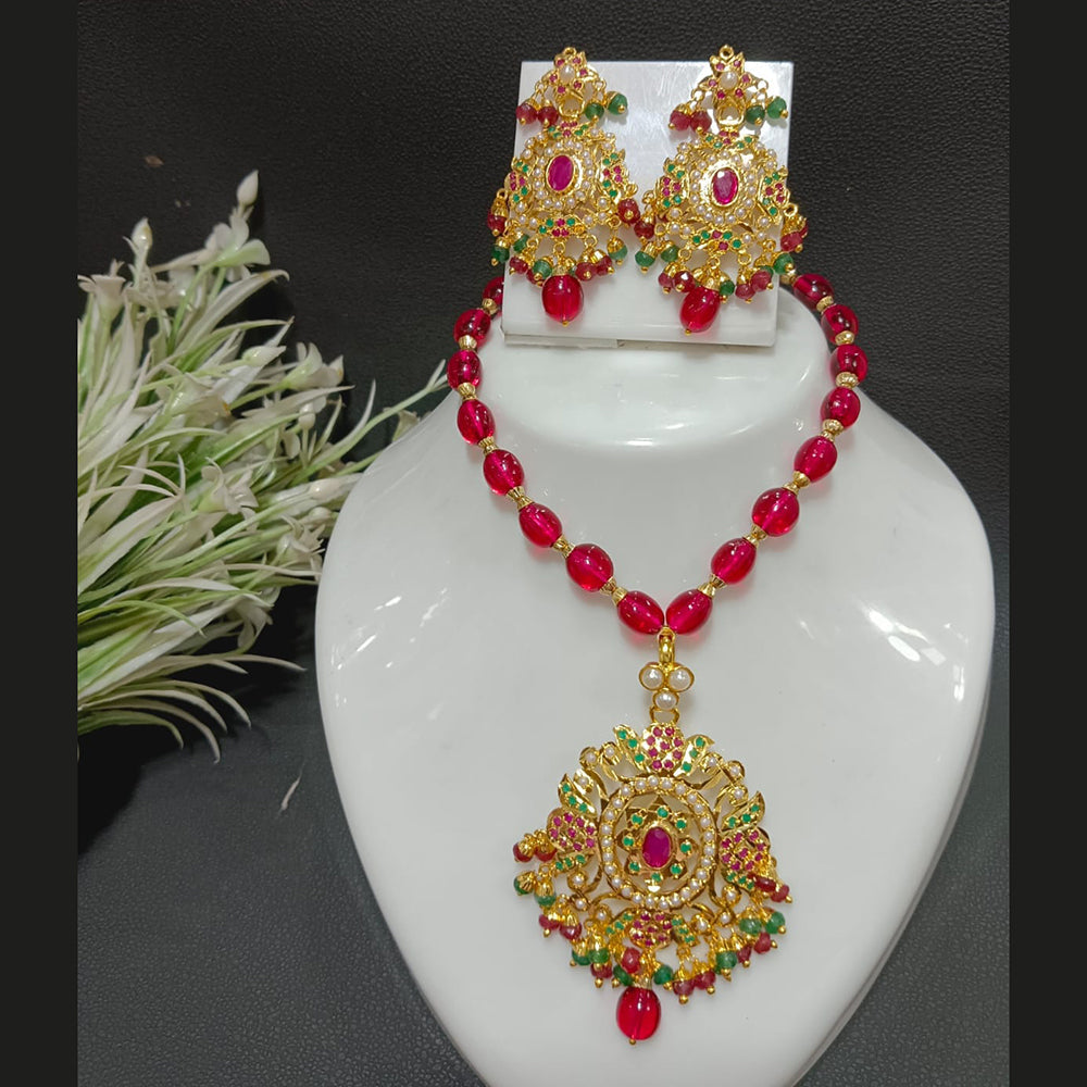 Everlasting Jadau Ethnic Gold-Plated Style with Austrian Stones & Pearls Necklace Set