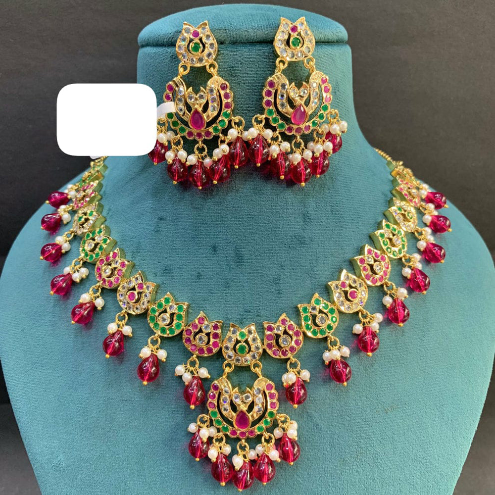 Everlasting Jadau Ethnic Gold-Plated Style with Austrian Stones & Pearls Necklace Set