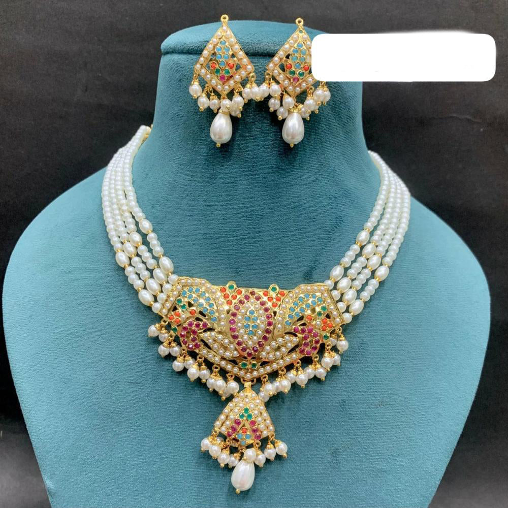 Everlasting Jadau Gold Plated Pearl And Beads Necklace Set