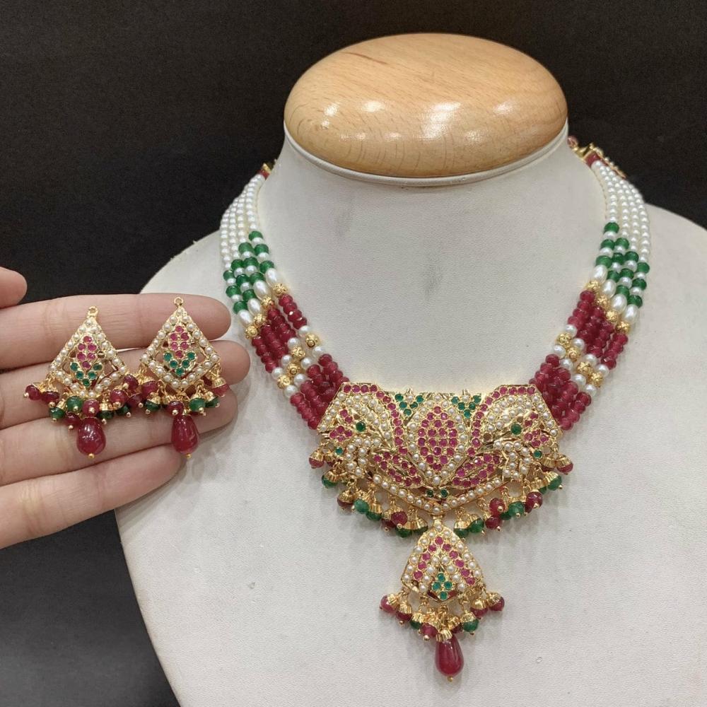 Everlasting Jadau Gold Plated Pearl And Beads Necklace Set