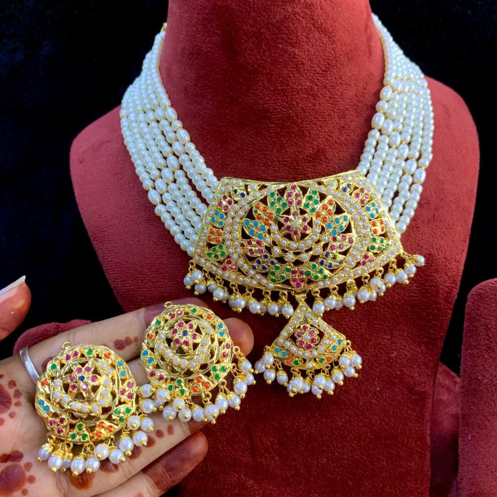 Everlasting Jadau Gold Plated Pearl And Beads Necklace Set