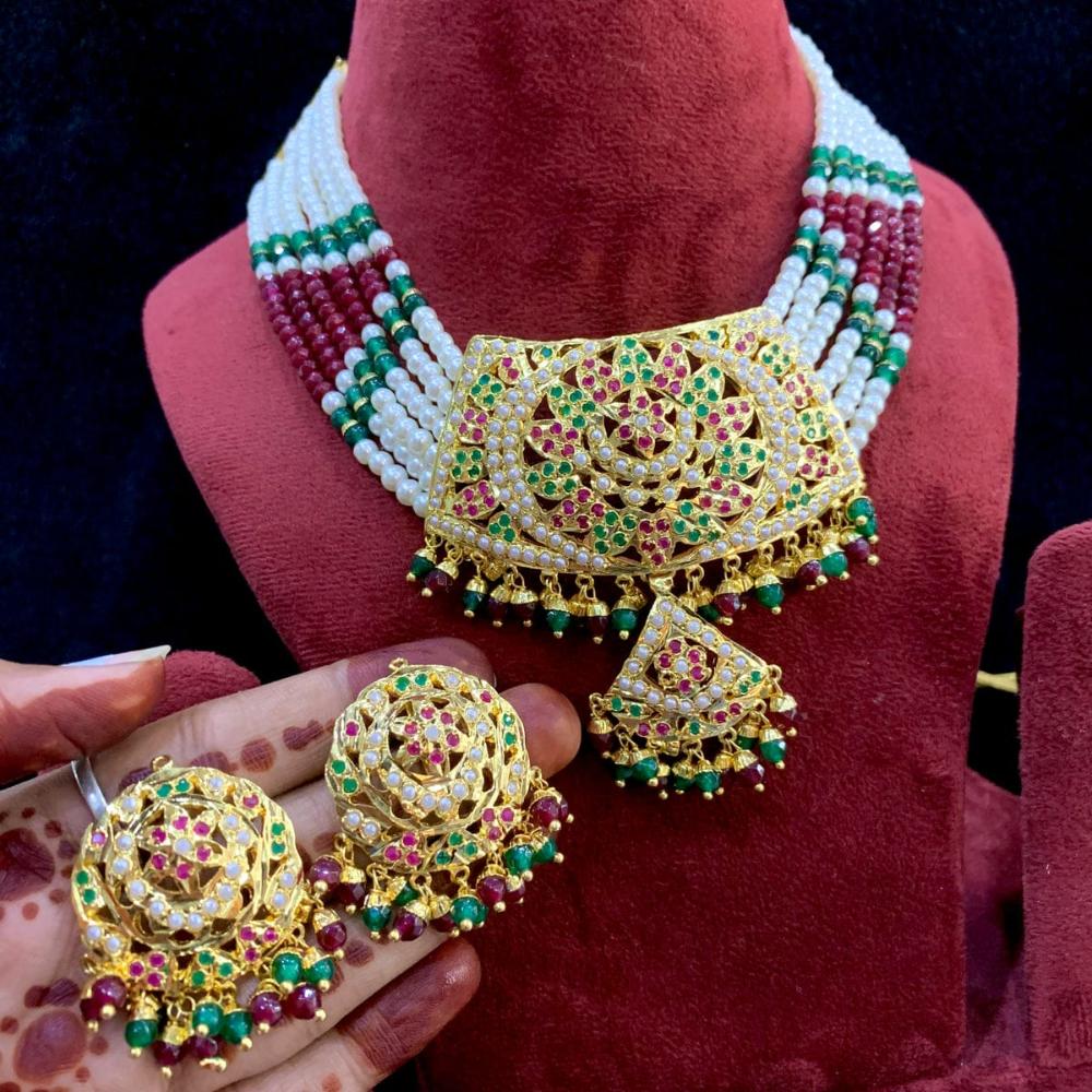 Everlasting Jadau Gold Plated Pearl And Beads Necklace Set