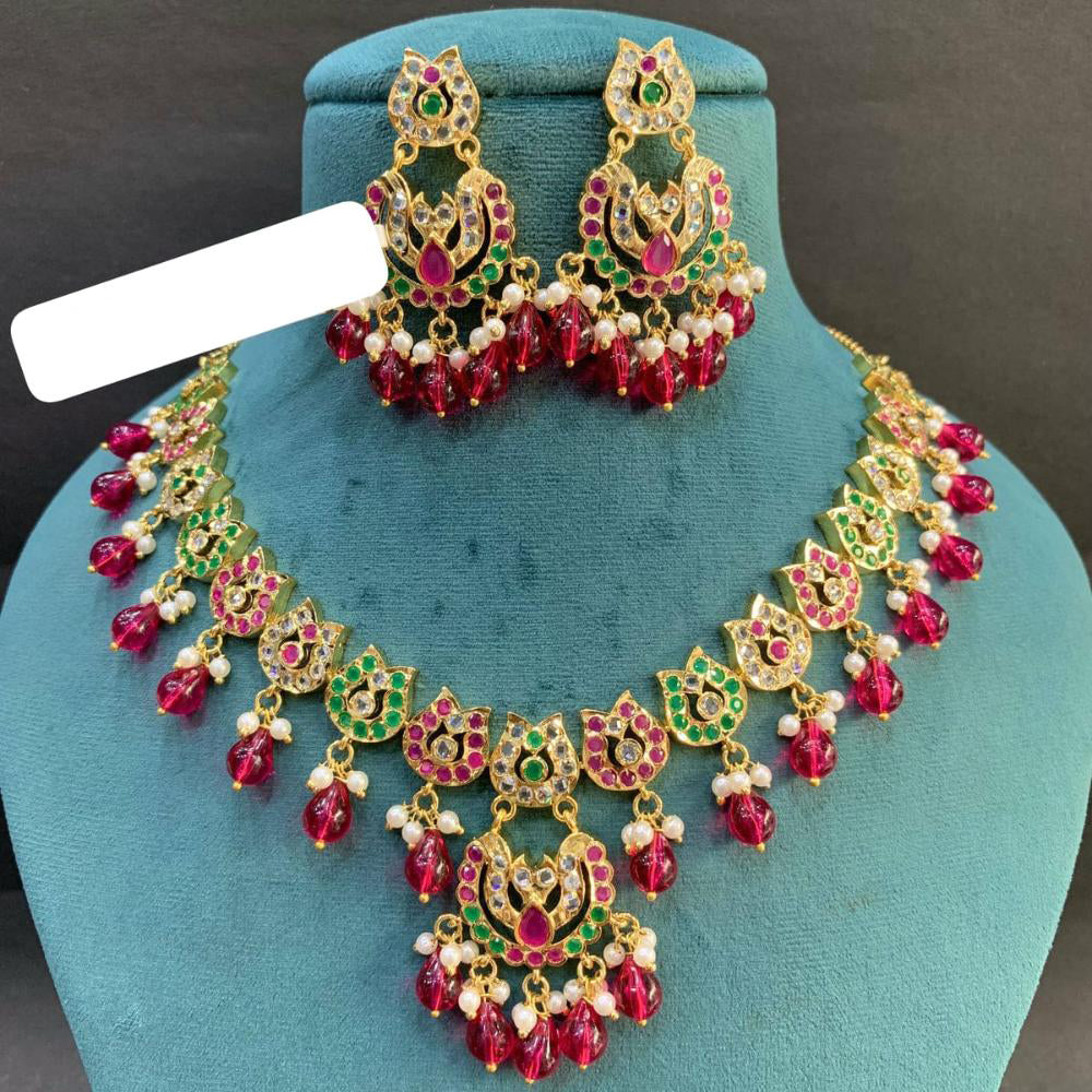 Everlasting Jadau Gold Plated Pearl And Beads Necklace Set