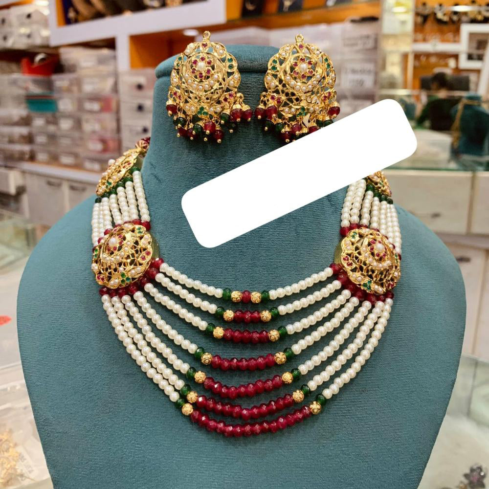 Everlasting Jadau Gold Plated Pearl And Beads Necklace Set