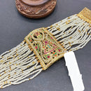 Everlasting Jadau Gold Plated Austrian Stone And Pearl Hand Dasti / Bracelet