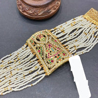 Everlasting Jadau Gold Plated Austrian Stone And Pearl Hand Dasti / Bracelet