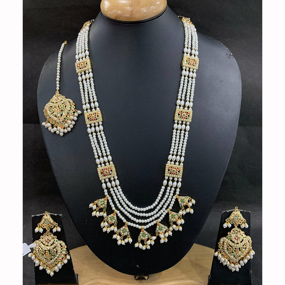 Everlasting Jadau Royal Pota Stone And Pearl Long Necklace Set