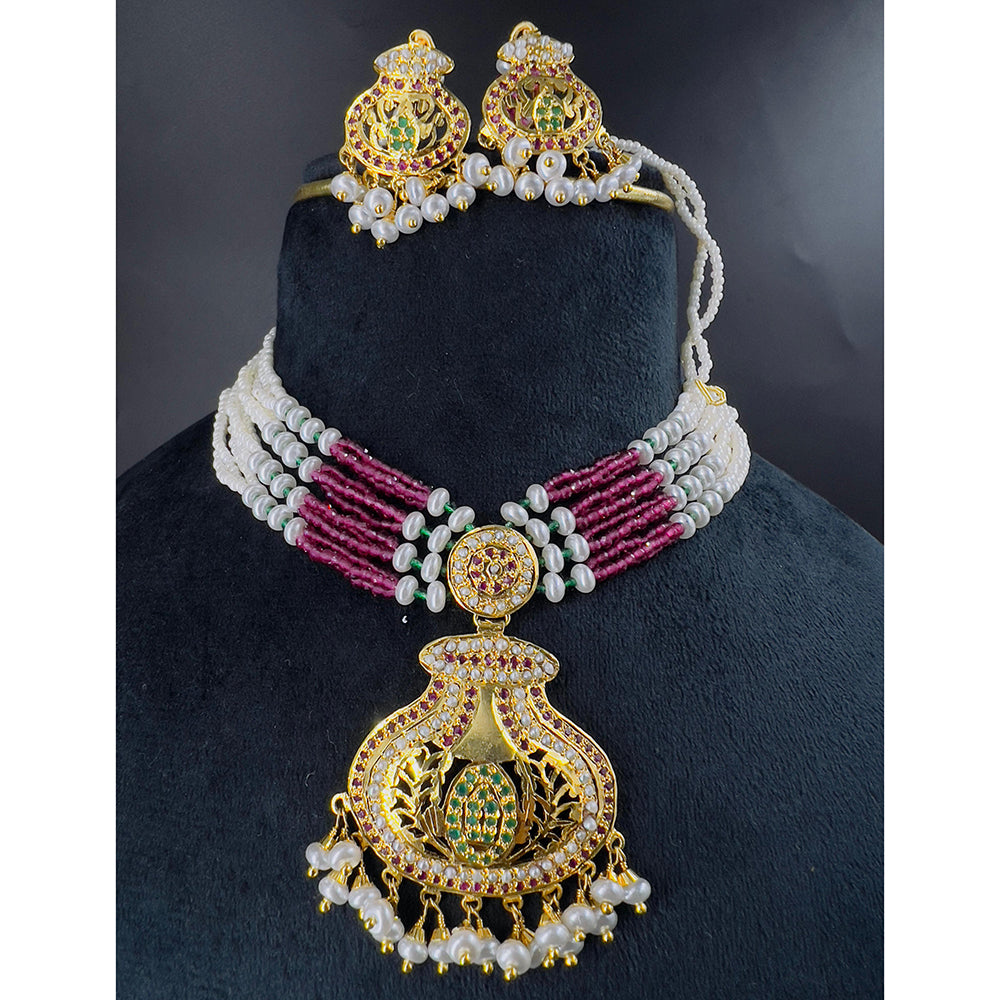 Everlasting Jadau Radiance Glam Pota Stone And Pearl Necklace Set