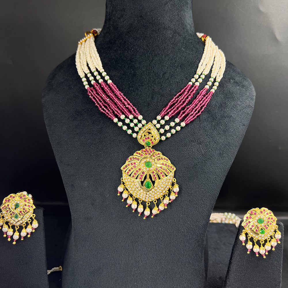 Everlasting Jadau Radiance Glam Pota Stone And Pearl Necklace Set