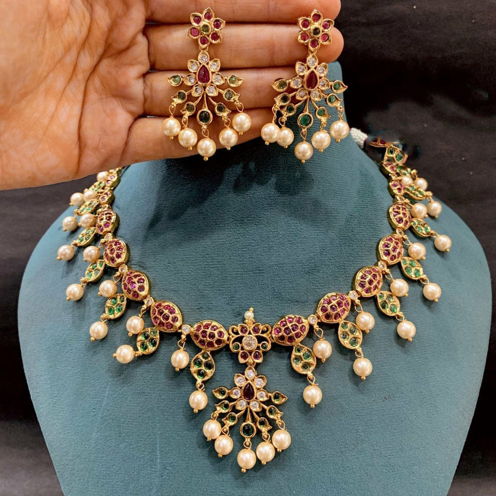 Everlasting Jadau Radiance Glam Pota Stone And Pearl Necklace Set