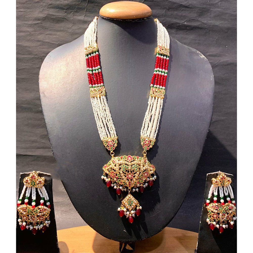 Everlasting Jadau Radiance Glam Pota Stone And Pearl Long Necklace Set