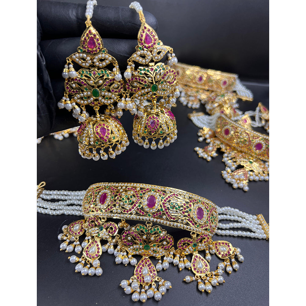 Everlasting Jadau Royal Pota Stone And Pearl Choker Necklace Set