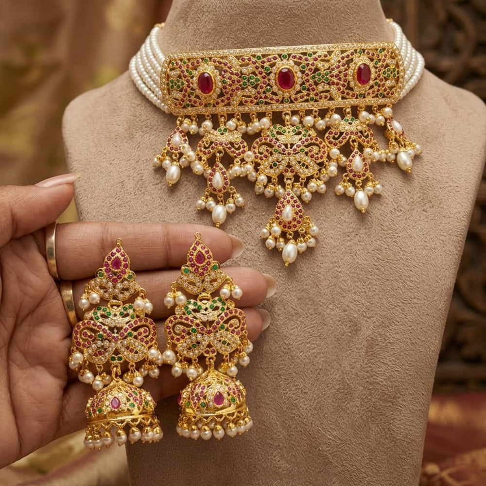 Everlasting Jadau Royal Pota Stone And Pearl Choker Jadau Necklace Set