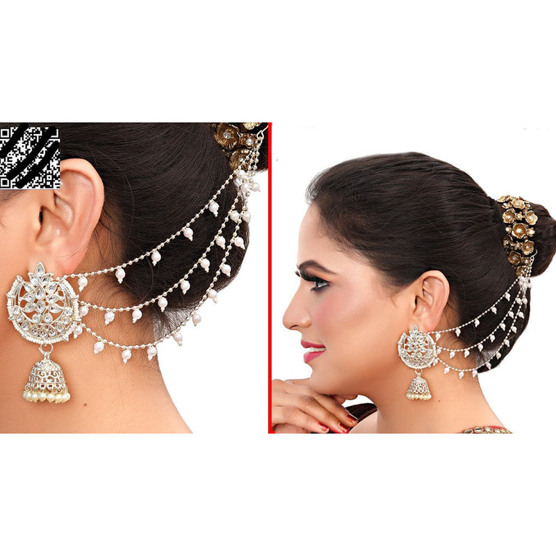 Abhinandan Kundan Stone And Pearl Kanchain Jhumki Earrings