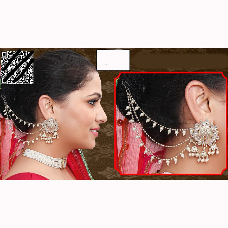 Abhinandan Kundan Stone And Pearl Kanchain Jhumki Earrings