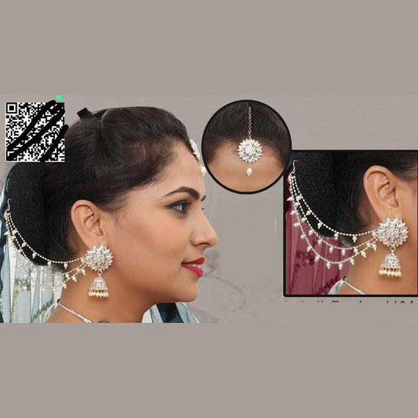 Abhinandan Kundan Stone And Pearl Kanchain Jhumki Earrings