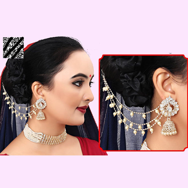 Abhinandan Kundan Stone And Pearl Kanchain Jhumki Earrings