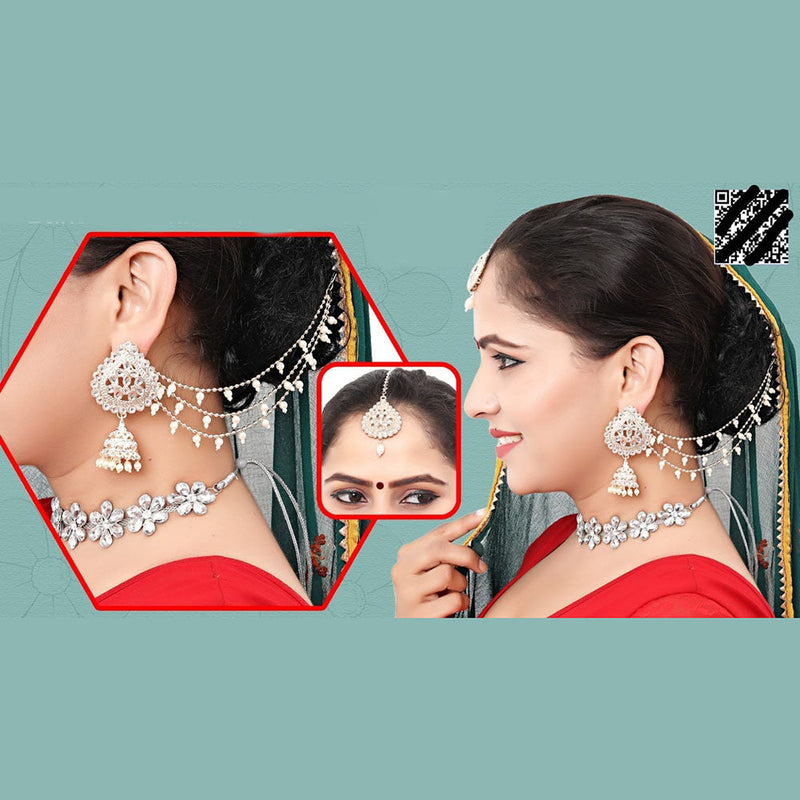 Abhinandan Kundan Stone And Pearl Kanchain Jhumki Earrings