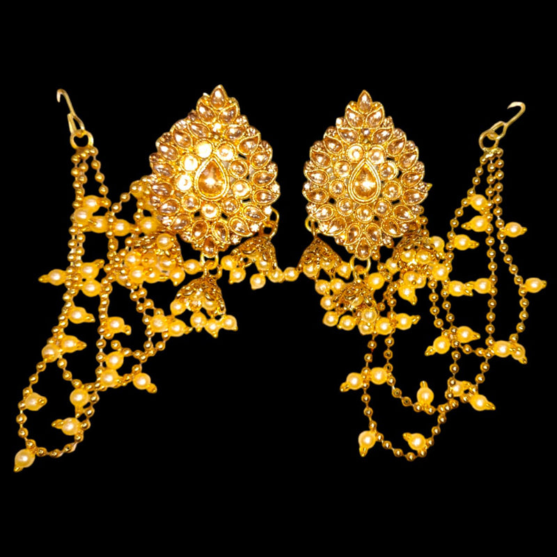 Abhinandan Gold Plated Kundan Stone Jhumki With Kan Chain